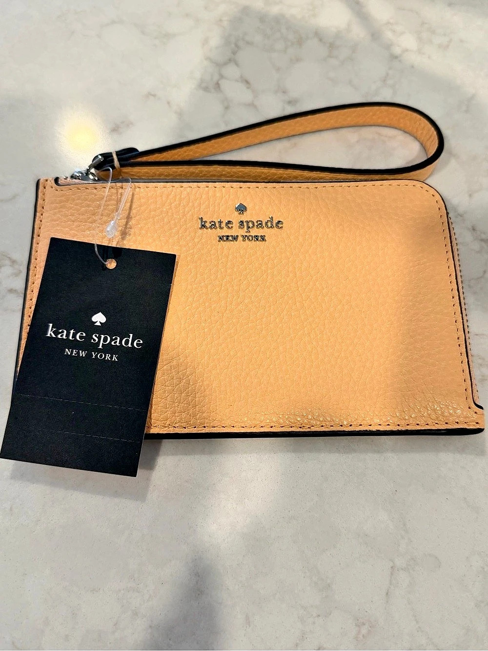 kate spade New York small L-zip Leather Wristlet Peach NWT